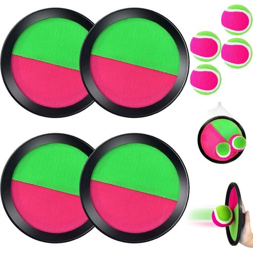 Kal-Raquette De Plage, Balle Raquette Scratch Jeux, 4 Pagaies Et 4 Balles, Jeu De Plage Enfant, Pour 1 2 3 5 4 6 7 8 9 10 11 Ans Fille Garcon Adulte Jardin Extérieur Piscine Plage