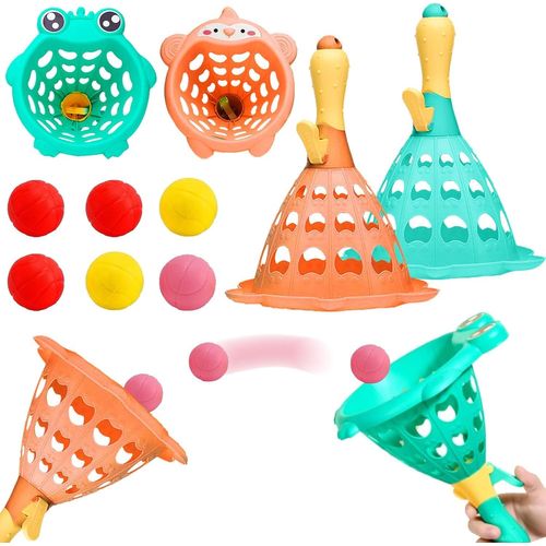 KAL-Jeux Exterieur Enfant, Jeux Extérieur Avec 2 Paniers Lanceur De Capture Et 6 Balles, Jeuxs De Plage Pour Enfants De 5 6 7 8 9 10 Ans Et Plus Et Adultes (Singe + Grenouille)