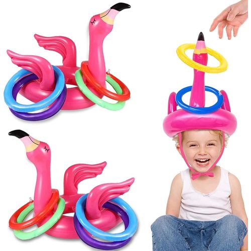 Kal-2 Jeu De Lancer Gonflable Flamant Rose, Jeu De Lancer D'anneaux Pour Enfants, Jeu De Chapeaux De Fête, Jouet De Piscine Pour Enfants Avec 8 Anneaux De Lancer De Jouets,Pour Hawaii Summer