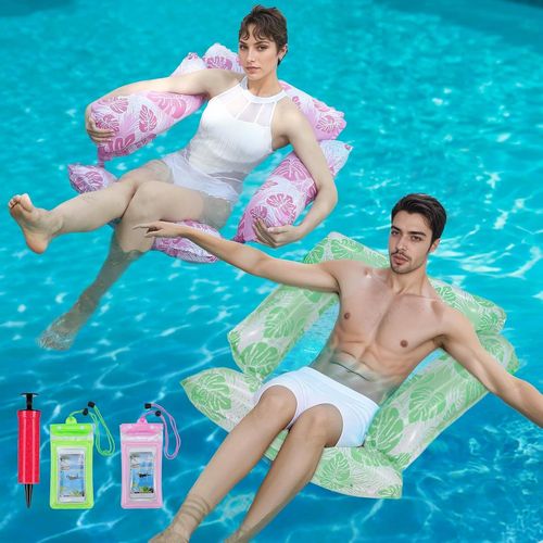 Kal-Chaise Flottante Gonflable 4 En 1 Pour Piscine, Matelas Pneumatique Motif Feuille Et Hamac Aquatique Pour Adultes 100kg Avec Porte-Gobelet Et Pompe