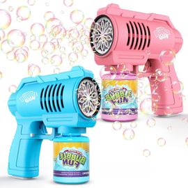 Kal-Panacare 2pcs Pistolets À Bulles,Machine À Bulles Savon Enfants 4000+Bulles/Minute Solution Bulles Savon,Machine Bulles Jouet Bulles Cadeau Enfant/Anniversaire/Fête Hllfr-Al2026 Bleu/Rose