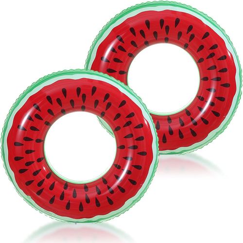 Kal-2pcs Ensemble De Flotteur De Piscine De Melon D'eau, Cercle Gonflable Amusant De Natation Avec La Conception Réaliste De Fruit, Jouet Décoratif De Partie De Piscine De Plage D'été