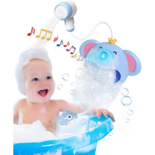 KAL-Jouet De Bain Pour Bébé Jouet De Bain Machine À Bulles Avec Musique Pommeau De Douche Baignoire À Jet D'Eau Automatique Éléphant Bubble Maker Jouet De Bain Pour Bébé À Partir De 18 Mois