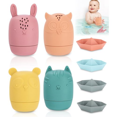 KAL-Silicone Jouet Bebe 8Pcs Jouets Bain Bebe 1 Ans,Jouet Bebe 6 Mois,Poupées Matriochka Silicone Souple Jouet De Bain Pour Bebe,Animaux Jouets Empilables Enfant Jeux Educatif 1 2 3 Ans