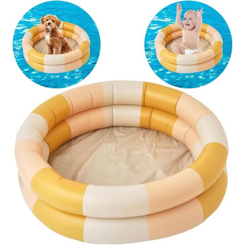 Kal-Piscine Gonflable Pour Enfants, 2 Anneaux Avec Sécurité Gonflable, Avec Fond De Bulle De Sécurité Gonflable, Pour L'intérieur, L'extérieur, Les Filles, Les Garçons (Jaune)