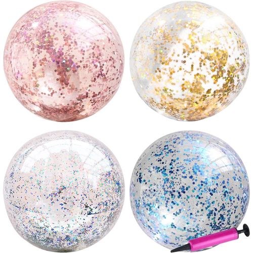 KAL-Ballon De Plage Geant Ballon À Paillettes Glitter Boule Gonflable De Bulle, Ballon Transparent De Rebond Résistant À La Déchirure, Pour Jeu Intérieur Extérieur