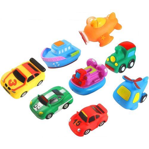 KAL-Jouets De Bain 8 Pièces, Caoutchouc Flotter Bateau Véhicule Avion Baignoire Squirt Jouets