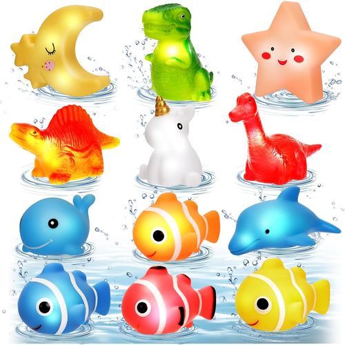 KAL-12 Pièces Jouets De Bain Bébé, Jeux De Bain Pour Bebe Enfant 1 2 3 4 Ans, Jouets De Bain Lumineux Pour Bébé, Jouet Bebe 1 2 3 4 An Cadeau Enfant, Jouets De Bain Lumineux Avec Led
