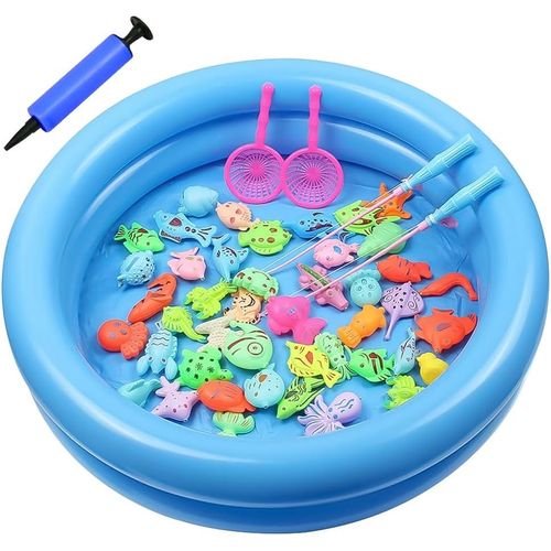 KAL-Jouet De Peche Magnétique, 50 Pièces Jeu De Pêche À La Ligne Enfant, Jouet De Pêche Flottant, Jouet De Bain, Cadeau Montessori Pour Les Enfants Âgés De 3 4 5 6 Ans