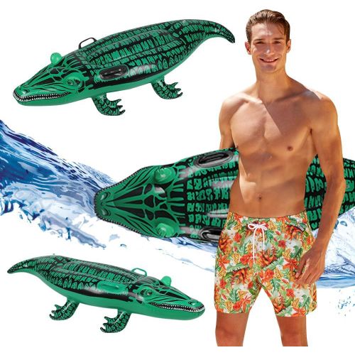 Kal-Crocodile Flottant Gonflable, Crocodile Flotteurs De Piscine En Crocodile Jouet, Pvc Jouets Gonflables Pour Enfants, Bouée Gonflable Chevauchable Crocodile With Poignée, Green