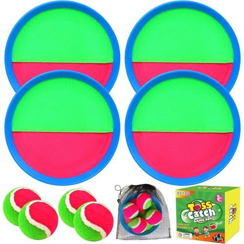 Kal-Raquette De Plage, Jeu Catch Ball Et Toss, 4 Pagaies Et 4 Balles, Enfants Lancer Catch Ball Jouet Jeu Ensemble Pour 3+ Ans Enfant Fille Garcon Adulte Famille Paques Cadeau