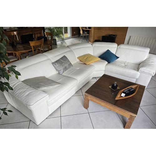 Magnifique Canapé D¿Angle En Cuir Blanc
