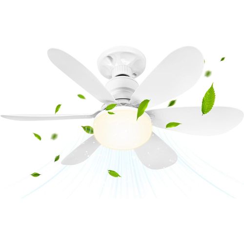 Ventilateur de Plafond avec Lumière et Télécommande, 52CM 40W Petit Dimmable Ventilateur Plafond LED avec Douille E27, Lustre Ventilateur de Plafond pour Chambre, 6 Pales, 3 Vitesses, Timing
