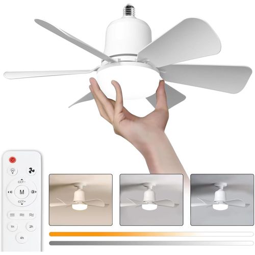 Ventilateur plafond avec lumiere, 30W Lampe Ventilateur Plafond avec Douille E27, Dimmable Ventilateur Plafond LED pour Chambre, Salon, 3 Vitesses, 6 Pales (Blanc 30w) -Ouragan X
