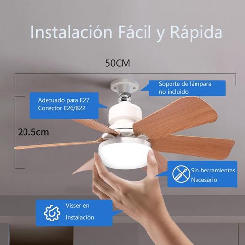 Ventilateur plafond avec lumiere, 30W Lampe Ventilateur Plafond avec Douille E27, Dimmable Ventilateur Plafond LED pour Chambre, Salon, 3 Vitesses, 6 Pales (Couleur du bois) -Ouragan X