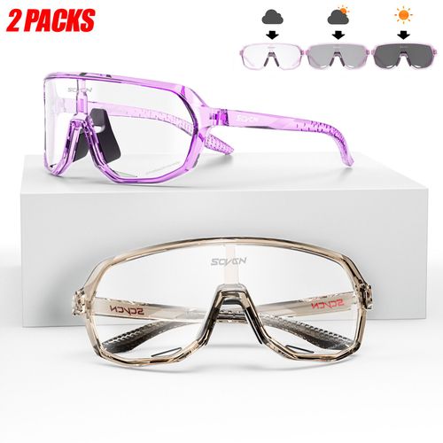 Scvcn Hommes Femmes Sport Cyclisme Lunettes En Plein Air Photochromique Lunettes De Soleil Route Vélo Lunettes Vtt Conduite Vélo Uv400 Lunettes 2 Paquets - Type Dz-S63-Ph-1415-2 Packs