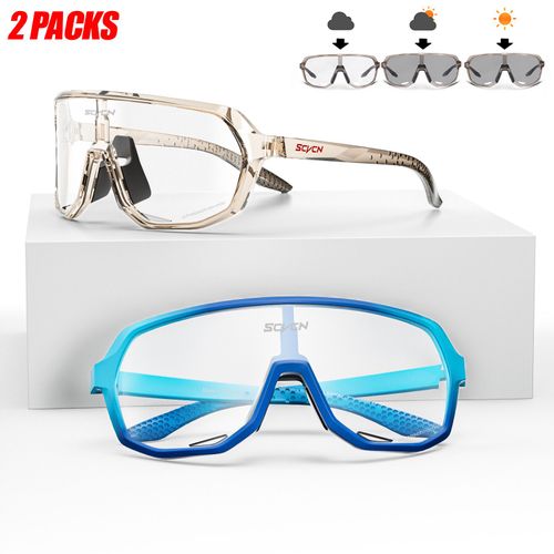 Scvcn Hommes Femmes Sport Cyclisme Lunettes En Plein Air Photochromique Lunettes De Soleil Route Vélo Lunettes Vtt Conduite Vélo Uv400 Lunettes 2 Paquets - Type Dz-S63-Ph-1516-2 Packs