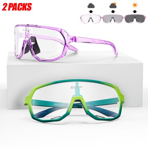 Scvcn Hommes Femmes Sport Cyclisme Lunettes En Plein Air Photochromique Lunettes De Soleil Route Vélo Lunettes Vtt Conduite Vélo Uv400 Lunettes 2 Paquets - Type Dz-S63-Ph-1417-2 Packs