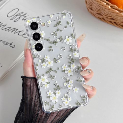 Kal-Étui Pour Samsung Galaxy S23, Coque Transparente En Tpu Souple Avec Motif Fleur, Protection Ultra-Mince En Gel De Silicone Anti-Rayures Pour Samsung S23 5g - Grande Fleurs Blanche