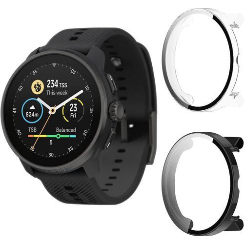 Kal-Coque Compatible Avec Suunto Race S, [Avec Screen Protector] Coque Protection 9h Hd Protection Écran En Verre Trempé Pc Coque Anti-Rayures Case - Transparent&noir
