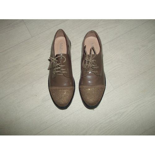 Chaussures Mizia Paris Simili Cuir Vernis Et Daim Marron Strass 38 Tbe