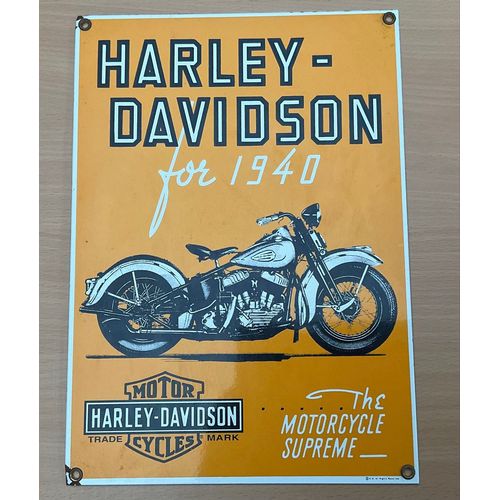 Plaque murale : HARLEY DAVIDSON for 1940 - Panneau porcelaine orange Ande Rooney