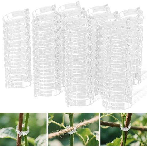 BLAZEFLUX-100 clips de soutien plantes reutilisables, attaches plantes grimpantes, tomates, treillis, interieur/exterieur. Blanc