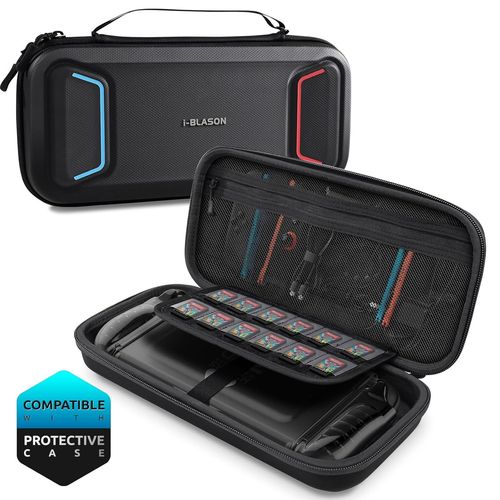 Blazeflux-I-Blason Coque Transport Nintendo Switch 2/1/Oled, Etui Rigide Etanche Grande Capacite, 12 Fentes Cartes, Noir