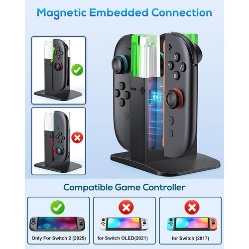 Blazeflux-Station Charge Fyoung Pour Nintendo Switch 2 Joy Con 2, Dock Chargeur Vertical 4 Ports Magnetiques Charge Rapide