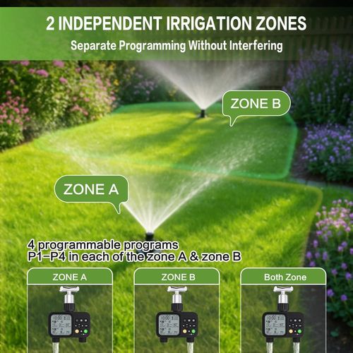 BLAZEFLUX-Programmateur arrosage exterieur 2 sorties, 8 programmes retard pluie et modes manuel/auto, systeme irrigation etanche