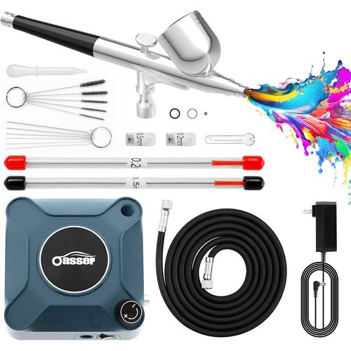BLAZEFLUX-Kit aerographe Oasser compresseur, pistolet double action 40 PSI 10.5 L/min, ongles, maquillage, modeles et bricolage