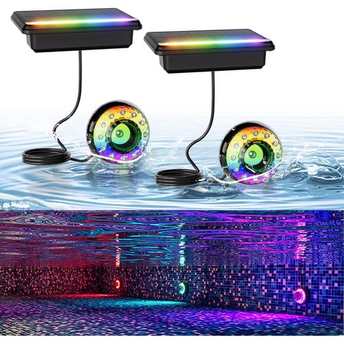 BLAZEFLUX-Lumiere piscine solaire LED submersible 16 couleurs telecommande 2 pieces