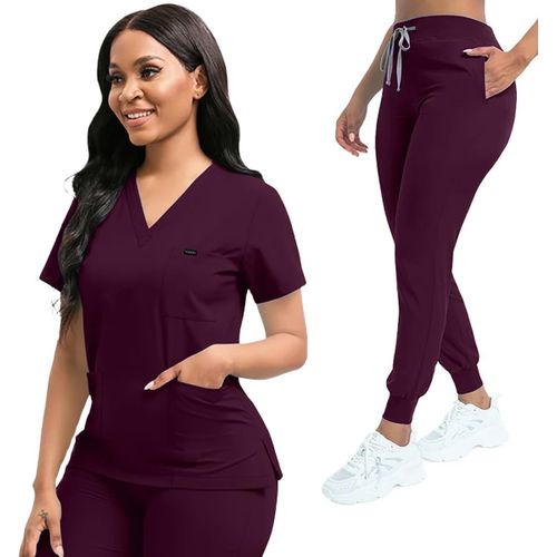 Blazeflux-Set De Blouses Medicales Pour Femmes, Haut Col V Et Pantalon Jogger, Uniforme Infirmiere Avec 8 Poches