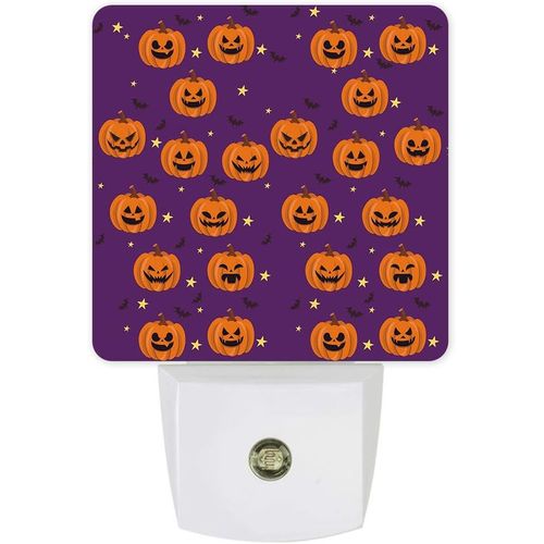 - Halloween Citrouille Chauve-Souris Violette, Veilleuse Intelligente De Forme Carrée Pour Chambre D'enfant/Chambre À Coucher.