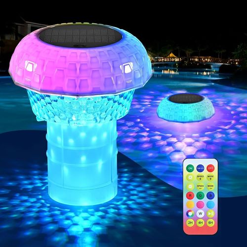 BLAZEFLUX-Flotteur chlore solaire pour piscine 8 lumiere tablette reglable 3" bouton etanche IP68 spa bain