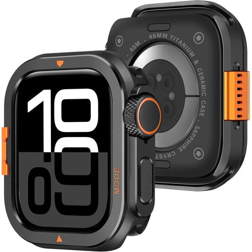 Blazeflux-Coque Metal Amizee Pour Apple Watch Series 10 46mm Avec Couvercle, Protection Robuste Pour Iwatch 46mm, Noir