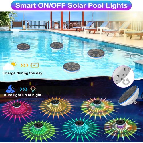 Blazeflux-Lumiere Flottante Piscine Rgb Solaire, Smart Auto On/Off 6 Modes Eclairage, Ipx8 Led Couleur Piscine, Bain, Jardin,