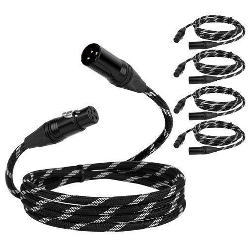 BLAZEFLUX-ATEUNLR Pro XLR Cables - Lot de 5: 1,8m 4 brins torsades double blinde nylon cuivre OFC 3 broches male-femelle