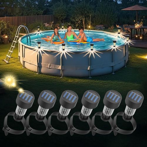Blazeflux-Lampes Solaire Piscine Hors Sol, Lot De 6 Etanche Decoration Exterieur Jardin (Lumiere Chaude)