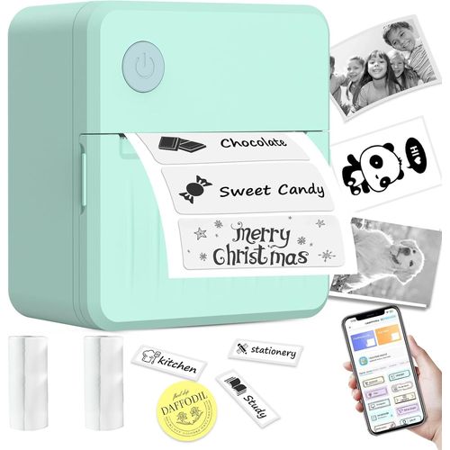 BLAZEFLUX-Imprimante d'etiquettes Bluetooth ruban, mini machine a etiquettes maison, bureau, ecole et PME, inclut 2 rouleaux de