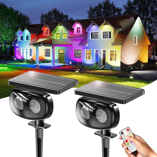 Blazeflux-Spot Solaire Exterieur Etanche Ip68 1000lm, Eclairage Led Paysage 9 Couleurs 3 Intensites Pour Jardin Allee Pelouse