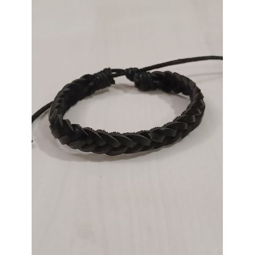 Bracelet Cuir Noir Réglable,Grosse Tresse