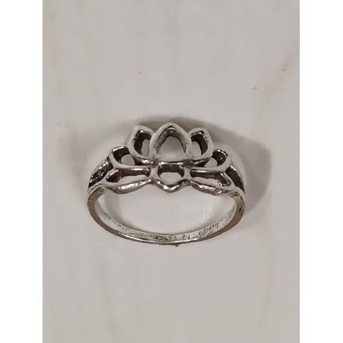 Bague Métal Argenté,Fleur De Lotus Stylisé,Taille 18.15 Mm