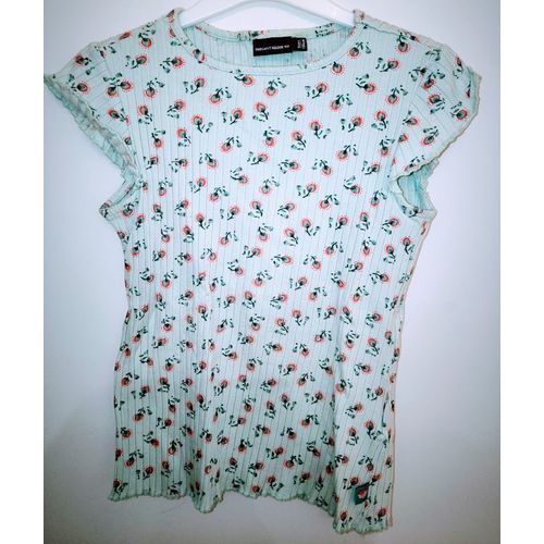 T-Shirt Vert A Fleurs Sergent Major - T 9 Ans