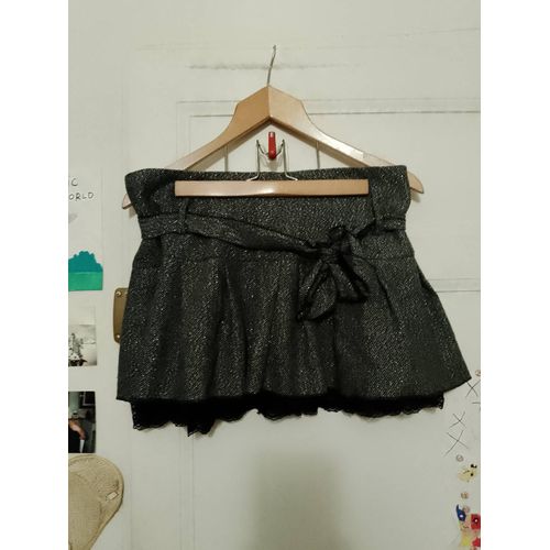 Mini Jupe Grise Pailleté Bas Dentelle Noire 40 L.