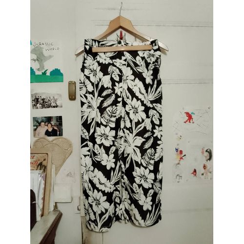 Jupe Longue Noire Motifs Blancs Fendue 36 S Vintage Années 90 D.Dalis.