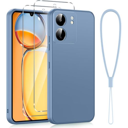 Coque Pour Xiaomi Redmi 13c 4g 6,74"" Avec 2 Pièces Verre Trempé, Protection Complète Silicone Housse Fine Antirayures Anti Jaunissement Étui Pour Redmi 13c Con Cordon Antichoc Case,Gris.[S4033]
