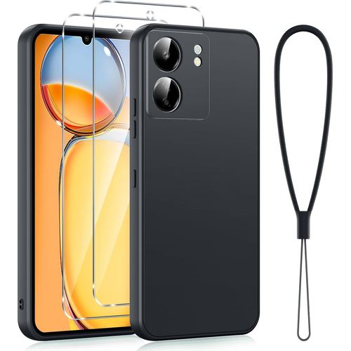 Coque Pour Xiaomi Redmi 13c 4g 6.74"" Avec 2 Pièces Verre Trempé, Protection Complète Silicone Housse Fine Antirayures Étui Pour Redmi 13c Coque Con Cordon Antichoc Case,Noir.[S4036]