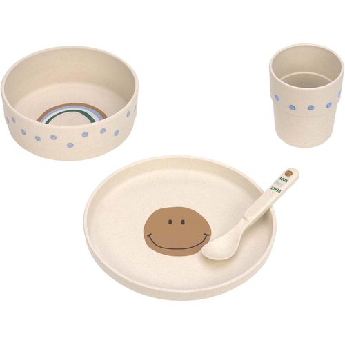 Kal-Set De Vaisselle Pour Enfants (Assiette, Gobelet, Bol, Cuillère) Sans Mélamine, Sans Bpa, Pour Lave-Vaisselle Et Micro-Ondes/Dish Set Happy Rascals Smile Sky Blue