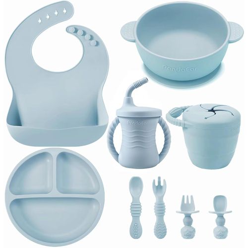 Kal-Ensemble D'alimentation En Silicone | 9 Pièces | Fournitures De Sevrage Led Pour Bébé | Assiettes À Ventouse Divisées, Bols, Gobelets Avec Récipient À Collation